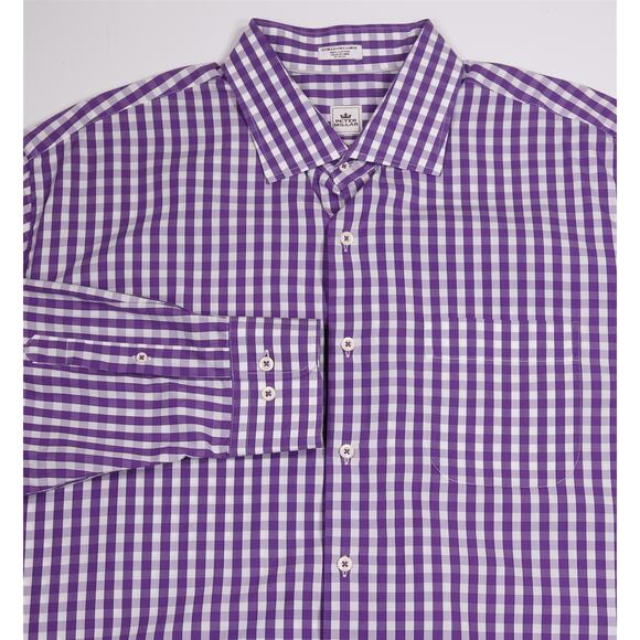 Peter Millar Purple White Gingham Check Seaside Finish Button Up Dress Shirt XXL - Picture 1 of 6